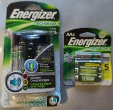 Energizer Recharge Pro AA4 Charger *Max Battery Performance* +Extra AA Batteries