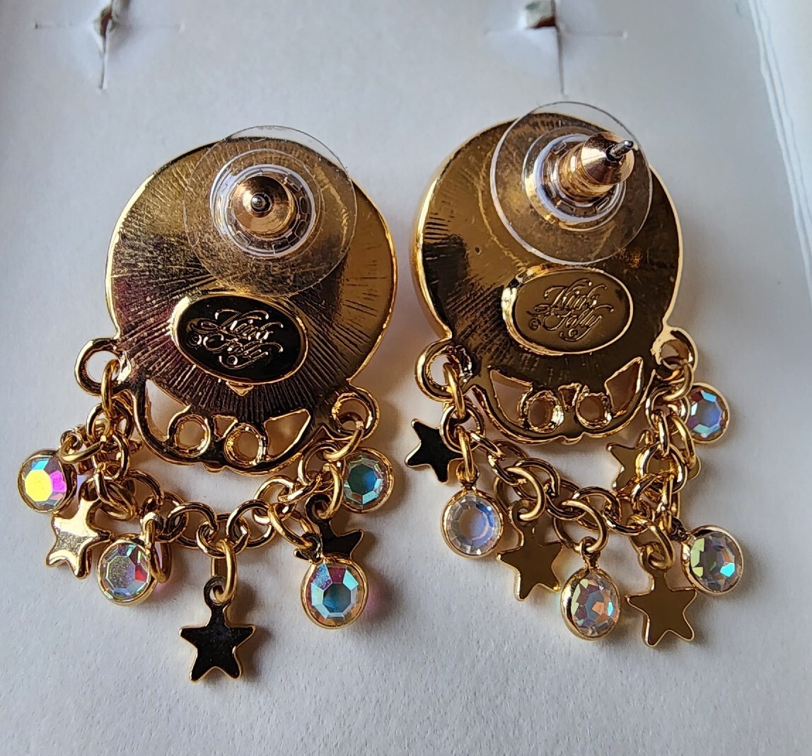 Vintage Kirks Folly Dream Angel Earrings Purple Cameo Stars