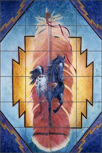 Horse Tile Mural Kathy Morrow Native Art Ceramic Backsplash RW-KM003 - Picture 3 of 4