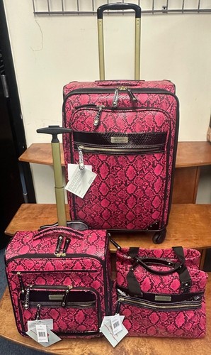 NEW SAMANTHA BROWN PYTHO 3 PC SET 26'/ UNDERSEATER /TOTE FUCHSIA BLACK COLOR