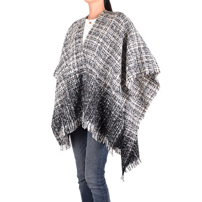 Women's Black White Knit Winter Shawl Blanket Wrap Fringe Warm Casual Comfort