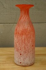 Studio Art Hand Blown Mid Century Sanded Finish Bright Orange Glass Flower Vase