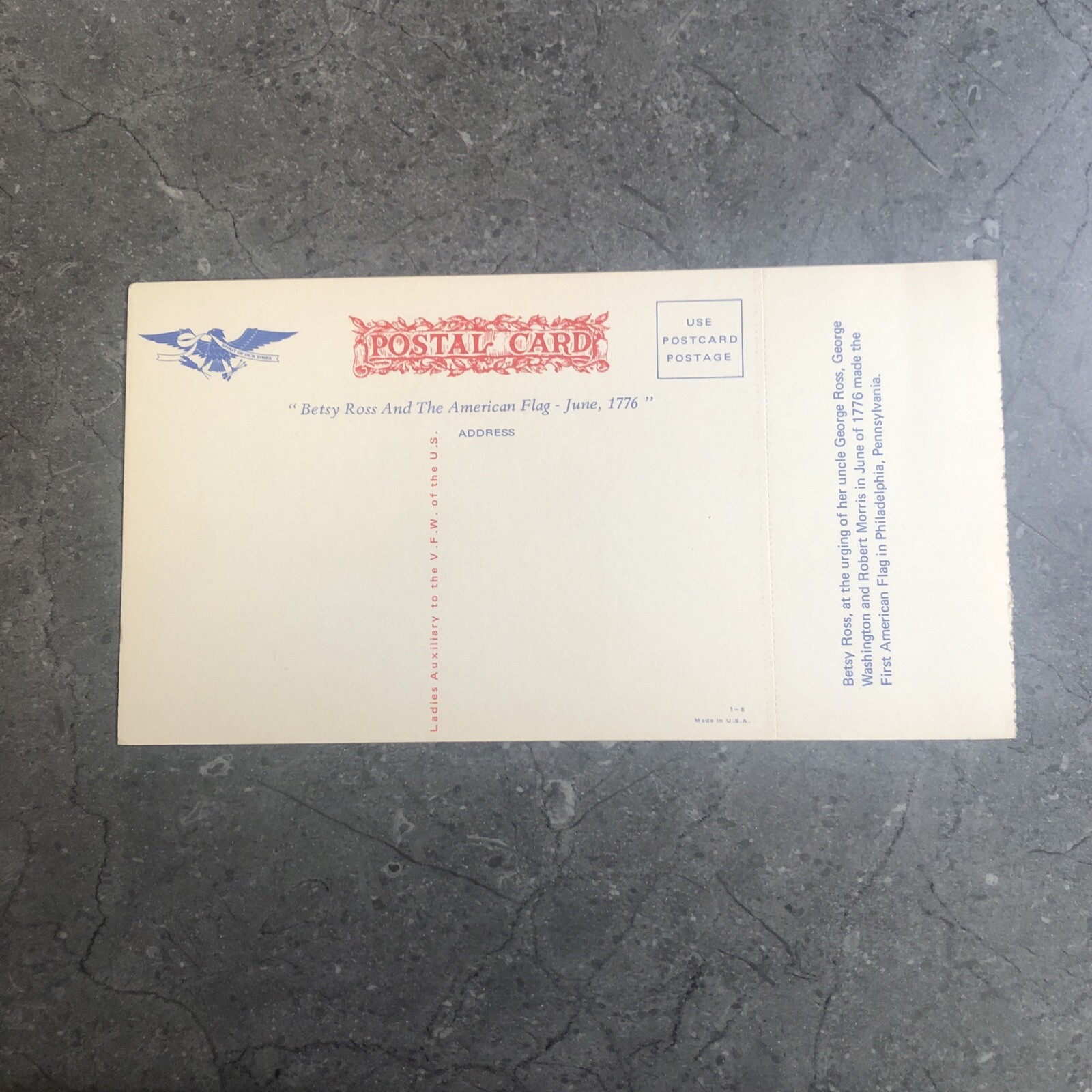 Spirit of Our Times Postal Card Betsy Ross & The American Flag Postcard