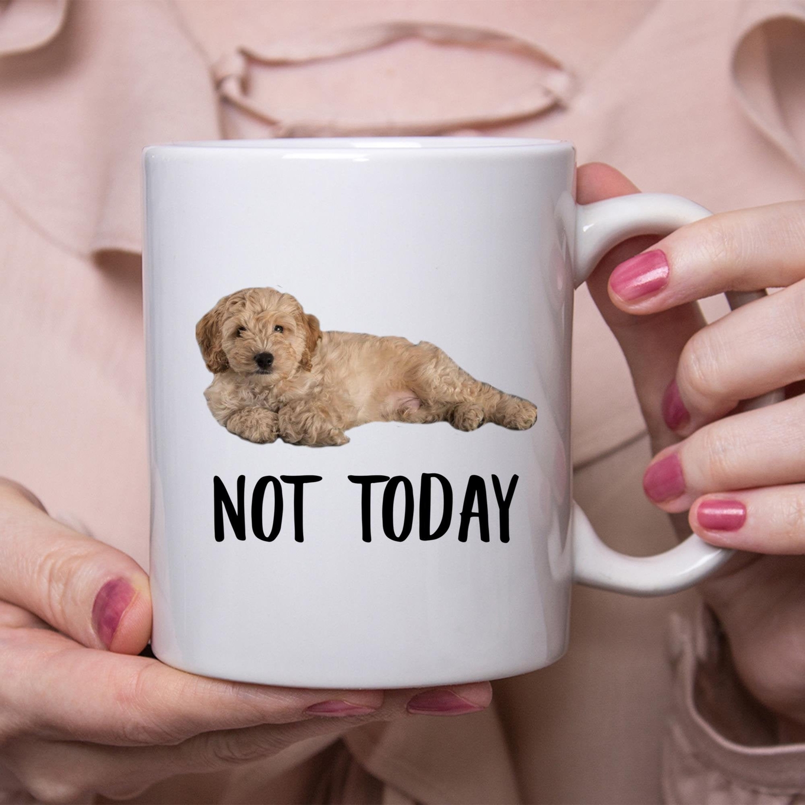 Funny Lazy Dog Mom Coffee Mug with Cockapoo Gold Not Today Design  