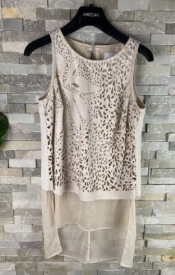 Coast Damengröße 6 beige ärmellos gemustertes Oberteil Bluse
