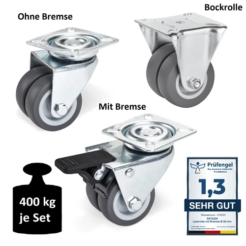 Möbelrollen Schwerlastrollen Lenkrollen Strandkorbrollen Ø 50 mm 400 kg SOTECH
