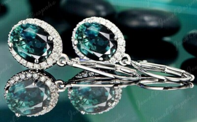 Green Teal sapphire Earring Leverback Earring Sapphire Drop Earring Mother Gifts