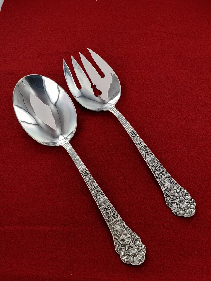 Ложка и вилка для сервировки салата из старого стерлингового серебра Gorham 1880 Medici - Изображение 3 из 4
