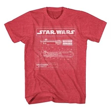 Star Wars Lightsaber Schematics Red Heather Men's T-Shirt New