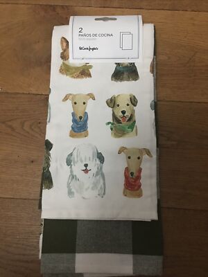 2 Panos De Covina 100% Baumwolle Hunde Geschirrtücher aus Spanien El Corte Ingles