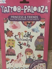 ooly Tattoo  Palooza Princess & Friends  Temporary Glitter Tattoo Sheets