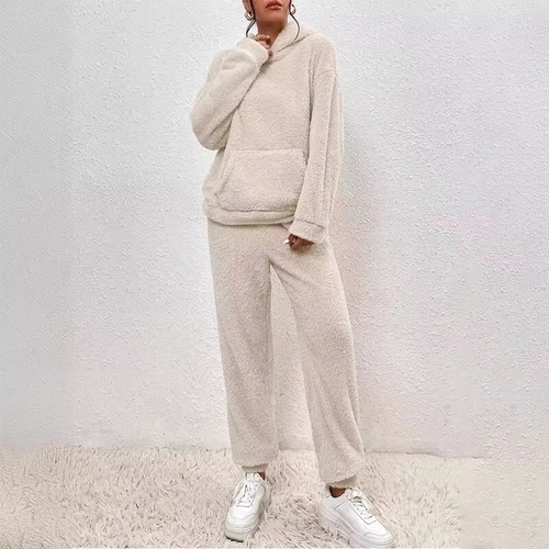 Damen Freizeit Winter Warm Kapuze Damen Pyjama Sets Fleece Flauschig Nachtwäsche - Bild 13 von 23