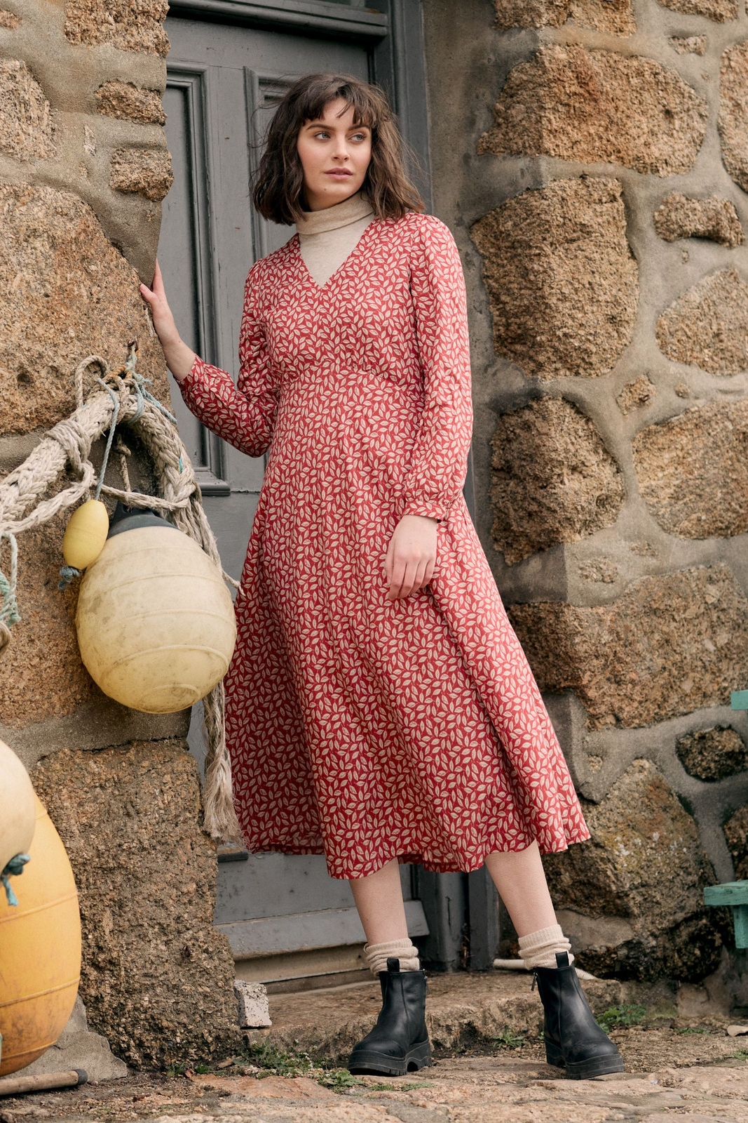 Seasalt Women's Dress orange Packet Quays Vneck Midi Dress Regular