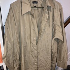 Men  s Arrow 17 1/2, 32-33, Dark Beige, Poplin Button Down Dress Shirt