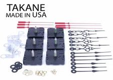 USA Takane Quartz Clock Movements Kit with Hands, 7/8" Shaft Length (Set of 6)