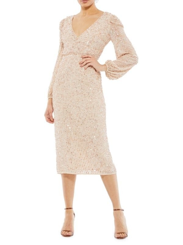 knee length dresses for ladies Estelle White Sequin Midi Dress – Madida Clothing main image 1