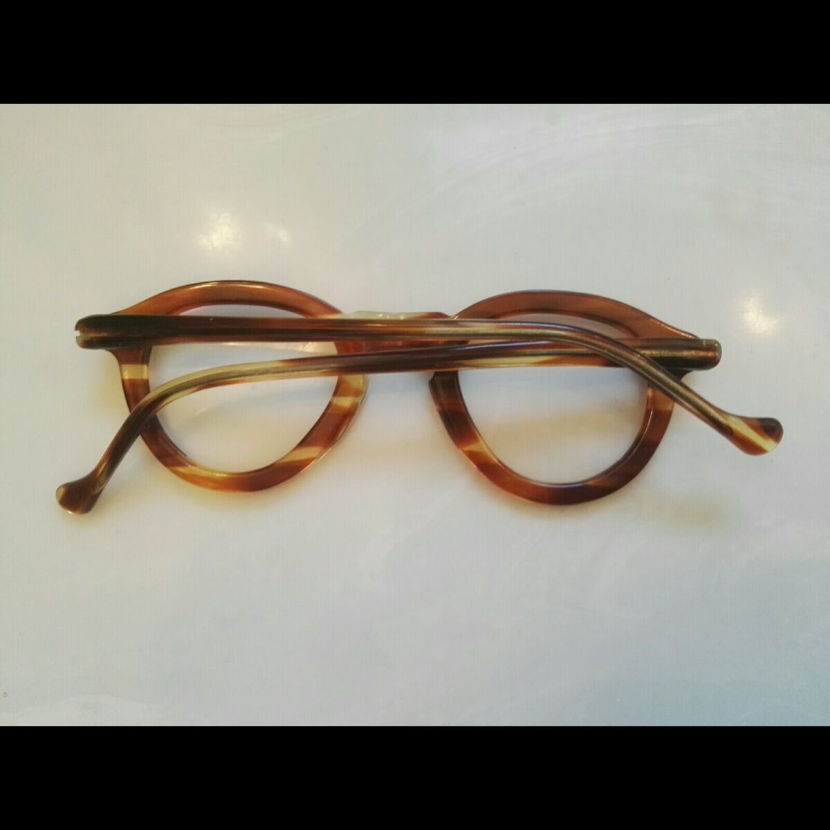 Vintage Round Panto 1950 French France Eye Glasses Brown Lunettes  Eyeglasses 50