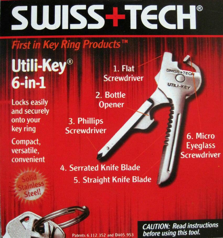 1X Swiss Tech 6 In 1 Utili-Key Tool Keyring Keychain Screwdrive