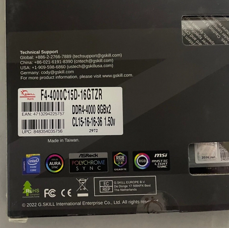 G.SKILL TridentZ RGB 16GB (2x8GB) 4000 MHz *15-16-16-36* DDR4 *CL15* - Image 3 of 3