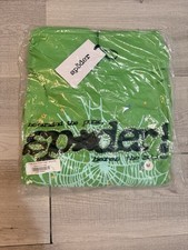 sp5der Punk V2 Rhinestone Graphic Print Hoodie Green Cotton Fleece Size M