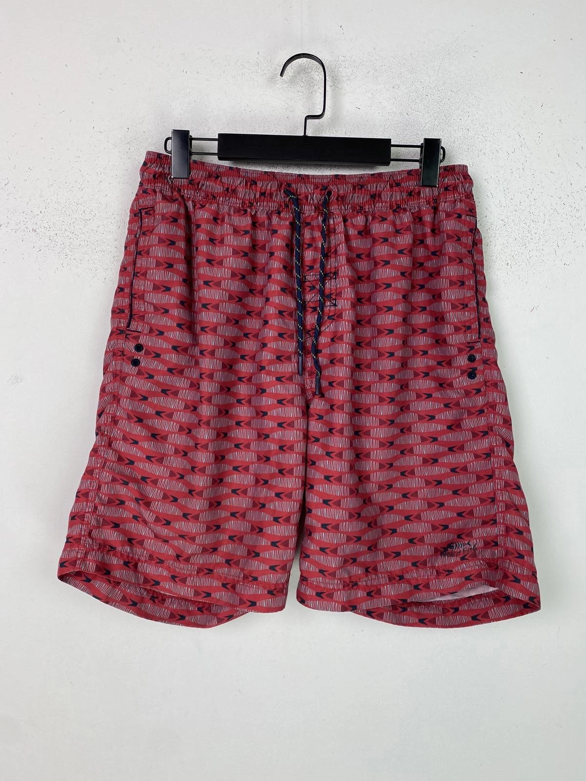 Weird Fish Red Grey Pattern Swim Shorts Drawstring Pockets UK 34