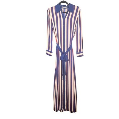 Alice + Olivia Chassidy Nouveau Stripe Maxi Dress Twilight Blue Red White Medium