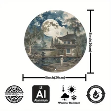 Traditional Chinese Garden Ink Painting Round Aluminum Wall Art