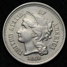 1869/1869 Three Cent Nickel Piece BU *UNCIRCULATED* MS E189 WXFM