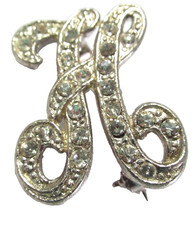 Fancy Letter Initial H Rhinestone Brooch Pin Vintage