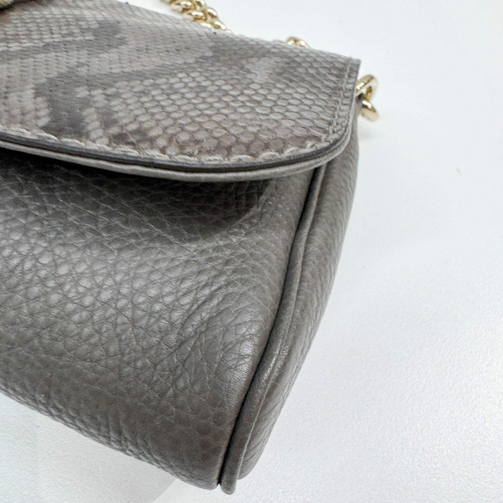GUCCI Stirrup Gray Python Embossed Leather Should… - image 11