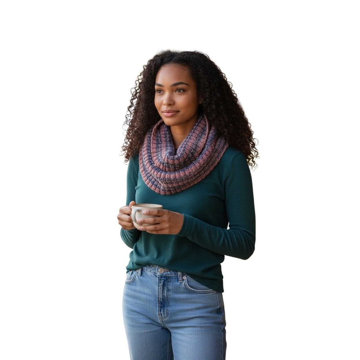 Pink Blue Space Dye Ribbed handmade Knit Infinity Scarf Cowl Neck One Size