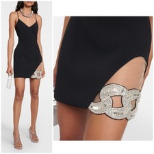 NWT David Koma Rhinestone Crystal Chain Embellished Mini Dress Black Sz 6