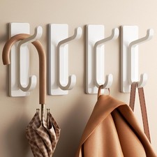 Wall Hooks for Coat and Towel: 13LB Strong Adhesive Door Hanger Stick on White