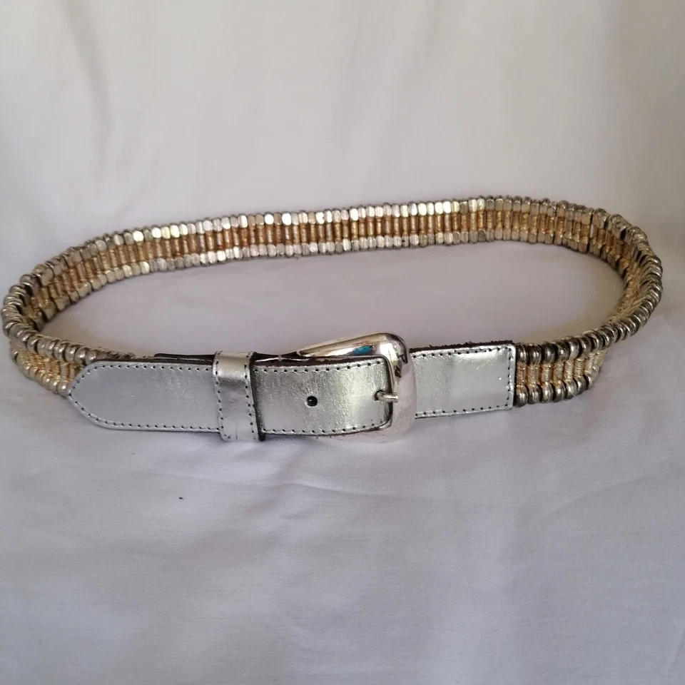 Cintura in metallo e pelle argentato 90 cm - Immagine 2 di 4