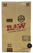 24 X 1 1/4 1.25 RAW CLASSIC NATURAL UNREFINED ROLLING PAPERS  1.25 SIZE