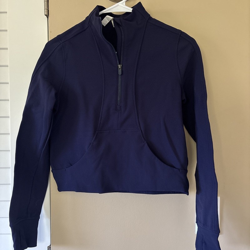 Zella Girls Navy Blue Long Sleeve Half Zip Pullover Cropped Ribbed Jacket Sz XL