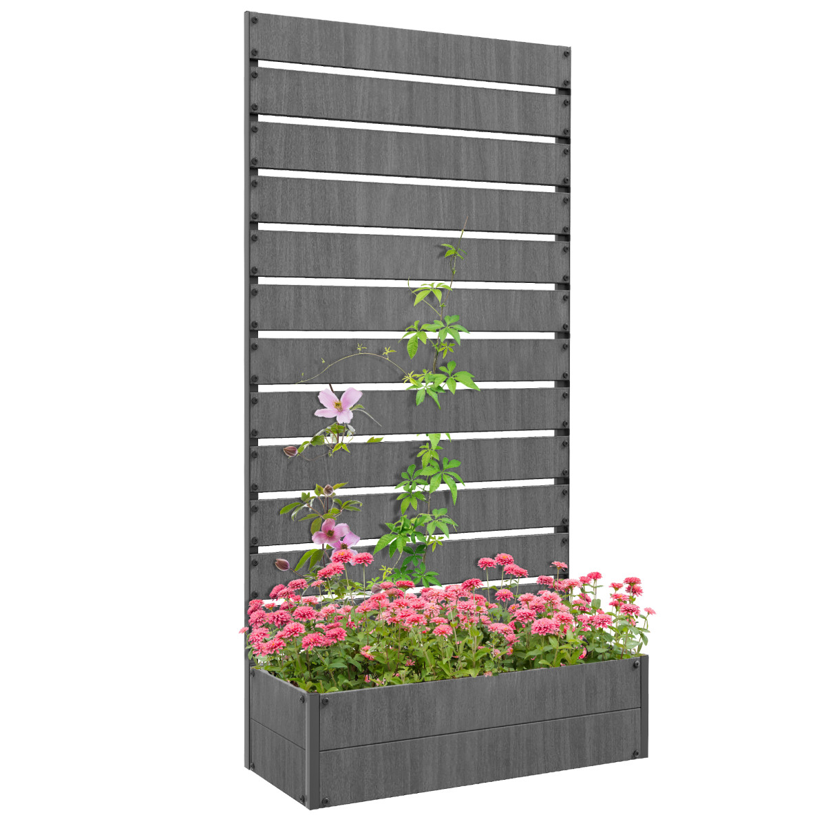 Bobobiy Dark/Grey Raised Bed For Garden, Planter With Trellis For Climbing Plants, Vines, Planter Box With Drainage Gap, - Image 2