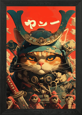 Samurai Katze Krieger Gerahmtes Wandbild Poster Leinwanddruck Bild