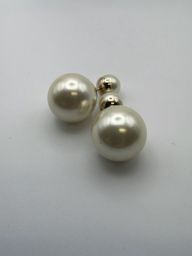 Dior Mise en Dior Tribales Faux Pearl Earrings 8mm 16mm Double Sided Gold Tone