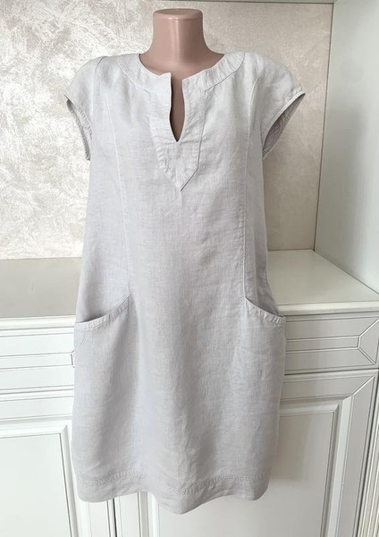 Women White Label Dress Grey Linen M