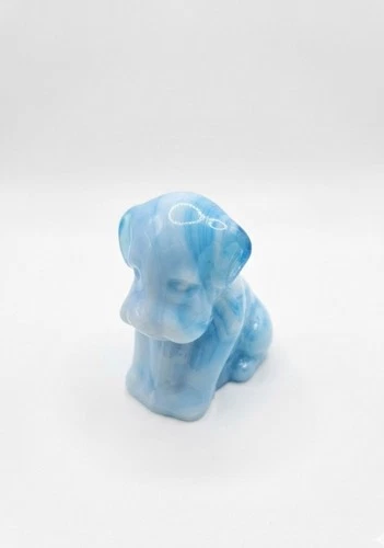 Vintage Degenhart Slag  Glass Pooch Dog Figurine Light Baby Blue Milk Blue