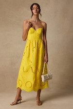 Lulus Jenora Yellow Embroidered Bustier Midi Dress