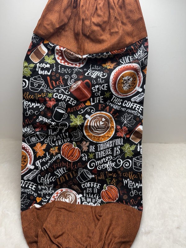 Handmade Grocery Bag Holder Fall  Coffee Warm Colors Leaves Pumpkin Cotton