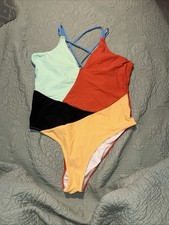 NWT Cupshe Colorblock One Piece Swimsuit V-Neck Strappy Back XXL Vacation Retro