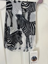 Anuschka Chiffon Oblong Scarf 72"x24" Floral Print Zebra Print NWT