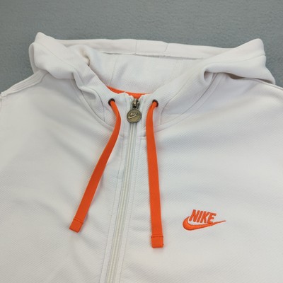 Nike Hoodie Mens Large White Orange Full Zip Athletic Sweatshirt Vintage  Y2K