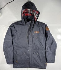 Columbia Hooded Jacket Mens Medium Grey Workwear Outdoor Coat Check Lined