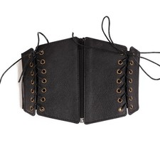 Women Black Wide Faux Leather Stretch Zipper Belt Elastic Corset Dress Waistband