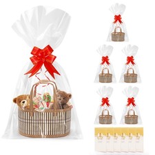 6 Pack Baskets for Gifts Empty, Sturdy Woven Bamboo Basket with Handles, Larg...