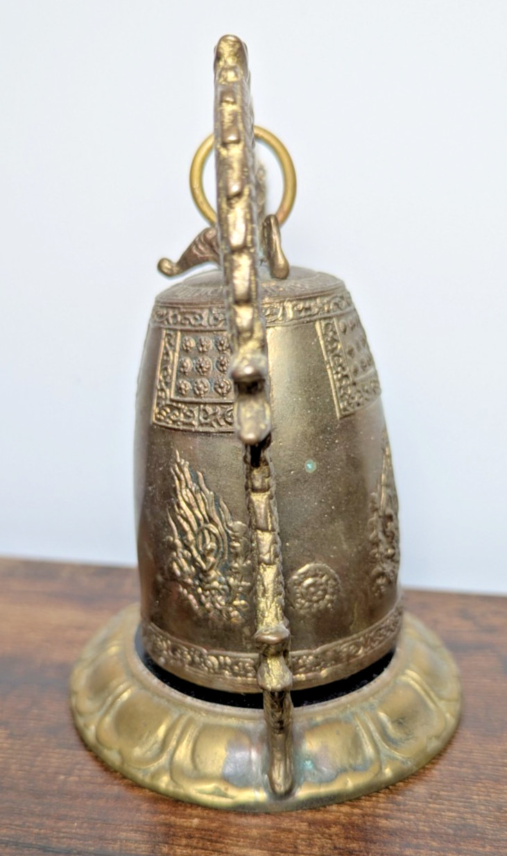 Asian Vintage Brass Temple Bell Dragon Gong Patina April 1993 Osan AB, Korea